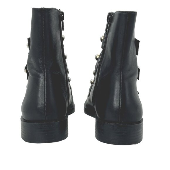 ZARA Leather Combat Biker Boots Moto Pearl Strap Boots Black Women's EU 39 US 8 - Picture 5 of 12